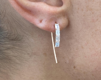 Pendientes colgantes de oro rosa macizo de 14 quilates con diamante talla esmeralda, diamante creado en laboratorio de 1 quilate E/VVS2, diamante ecológico, regalo de cumpleaños.