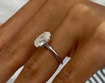 Oval Cut Lab Diamond  Engagement Ring, Solid 14k White Gold Solitaire Ring, IGI Certified E Color VVS2 Clarity, Proposal Ring, 2 Carat