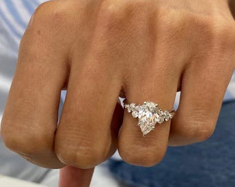 Anillo de compromiso solitario con diamante cultivado en laboratorio de talla pera, oro blanco de 14 k para mujer, excelente diamante de 1,7 ct, certificado IGI, color E, claridad VVS2.