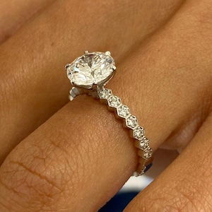 14k White Gold Ring Lab Grown Diamond Solitaire Engagement Ring, 1.65 Carat IGI Certified E/VVS2 Round Cut Diamond, Wedding Jewelry