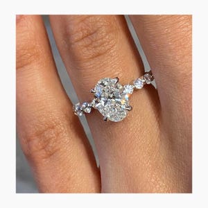 14k White Gold Proposal Ring, Round Cut Half Eternity, 2.30 Ct IGI Certified E/VVS2 Lab Grown Diamond Oval Cut Hidden Halo Engagement Ring