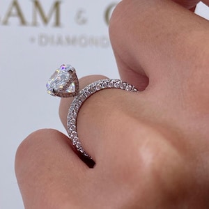 Oval Cut Lab Created Diamond Engagement Ring, 14k White Gold, 3.60 Ct IGI Certified E/VVS2 Diamond, Hidden Halo, Pave Setting, Eternity Ring