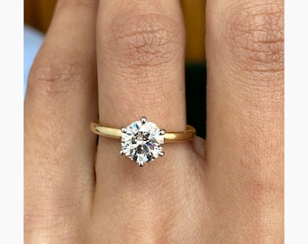 Anello di fidanzamento solitario con diamante rotondo da 1,1 ct TCW in oro 14 carati, con diamanti creati in laboratorio, certificazione E/VVS2 IGI.