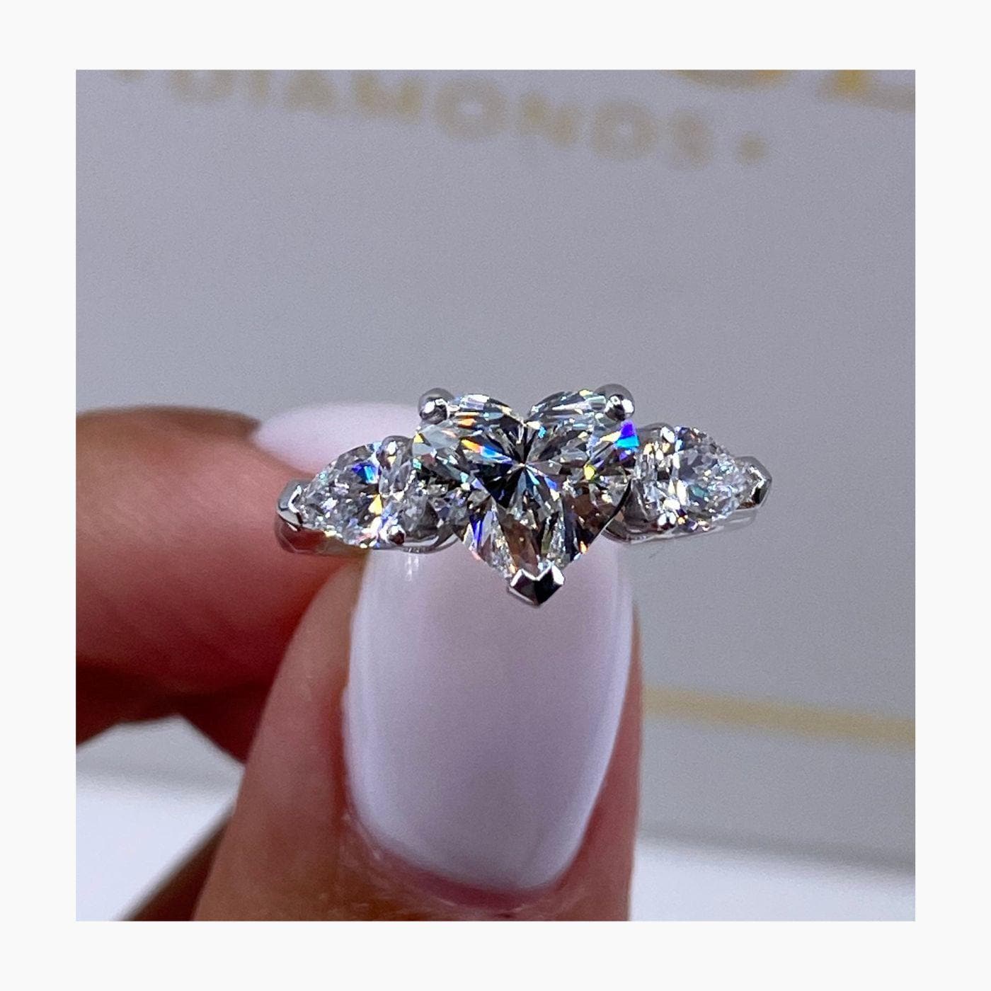 14k White Gold Engagement Ring, 1.80 Ct IGI Certified E/VVS2 Heart Lab Grown Diamond Engagement Ring, Pear Cut Side Diamond