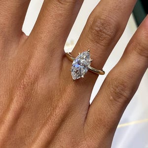 2.5ct IGI Certified E/VVS2 Marquise Cut Lab Created Diamond Proposal Ring 14K Yellow Gold Setting Gift for Her Modern Minimal Jewelry Design