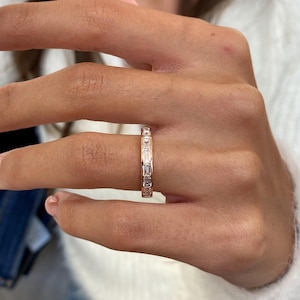 14K roségouden ring, emerald geslepen diamanten bandring, 1,2 kt E/VVS2 in het lab gemaakte diamant, milieuvriendelijke diamant, jubileumcadeau