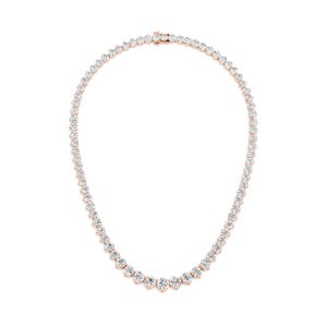 14k Rose Gold Tennis Necklace, 10 Carat Round Cut 3 Prong Set Diamond Tennis Necklace, Certified E/VS1 Lab Grown Diamond, Anniversary Gift