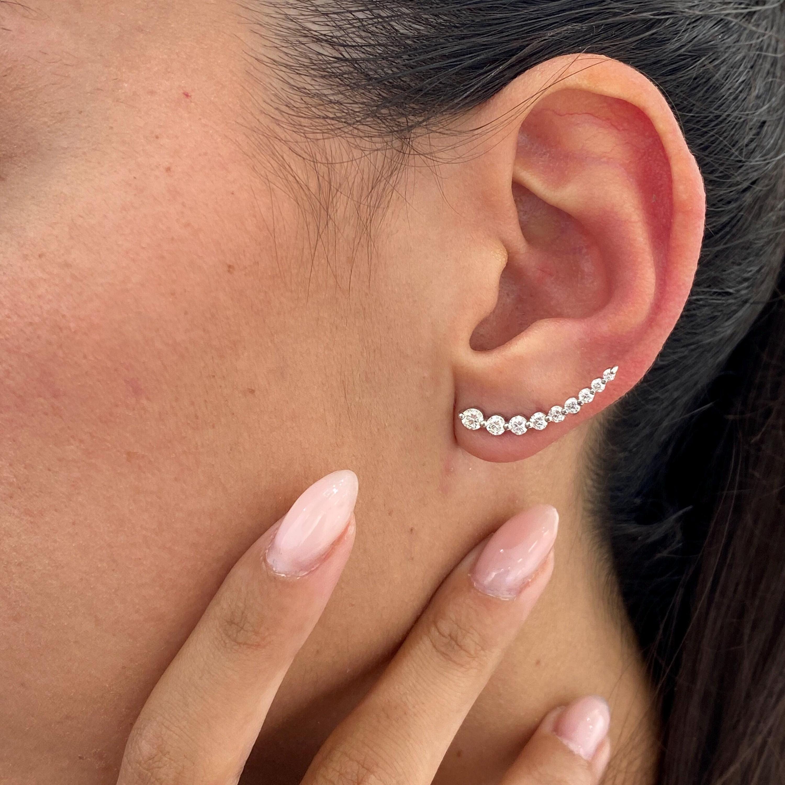Diamond Climber Earrings 1.08ct, Certified Ethical Round E/VVS2 Clarity LGD Diamonds, White Gold 14K, Eco Diamonds, Gift for Birthday