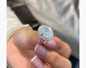 3.5ct TCW Diamond Oval Engagement Ring 14K Gold, Halo Proposal Ring Lab-Grown Diamonds E/VVS2 IGI Certified