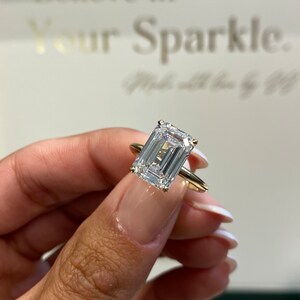 Diamond Solitaire Engagement Ring, 4.5 Ct IGI Certified E/VVS2 Emerald Cut Lab Diamond, 14k Yellow Gold Ring, SPLENDID 4 Prong Set Ring