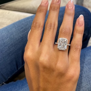 4.45 Ct IGI Certified E/VVS2 Lab Created Diamond, RADIANT Cut Proposal Ring, 14k White Gold Diamond Halo Set Engagement Ring, Women&#39;s Ring