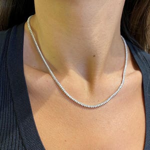 Lab Created Diamond Tennis Necklace,Solid 14k White Gold, Round Cut Elongated Diamond, E/VVS2 clarity, Choker Necklace, Gift for Women