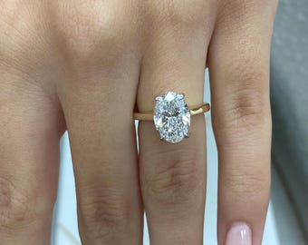 Diamond Engagement Ring Oval IGI Certified E VVS2 2.62 Ct Lab Grown Dual Gold Tone 14k Yellow Gold Band  White Prongs