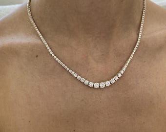 見事な14Kゴールドテニスネックレス、6.5カラットラウンドカットラボ