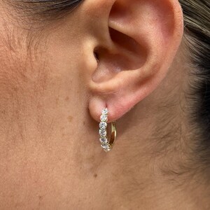 14k Yellow Gold Hoop Earrings with 1.10 Ct Lab Created Diamonds, Certified E color/VS1 clarity Round Cut, Prong Set, Luxury Gift for Women
