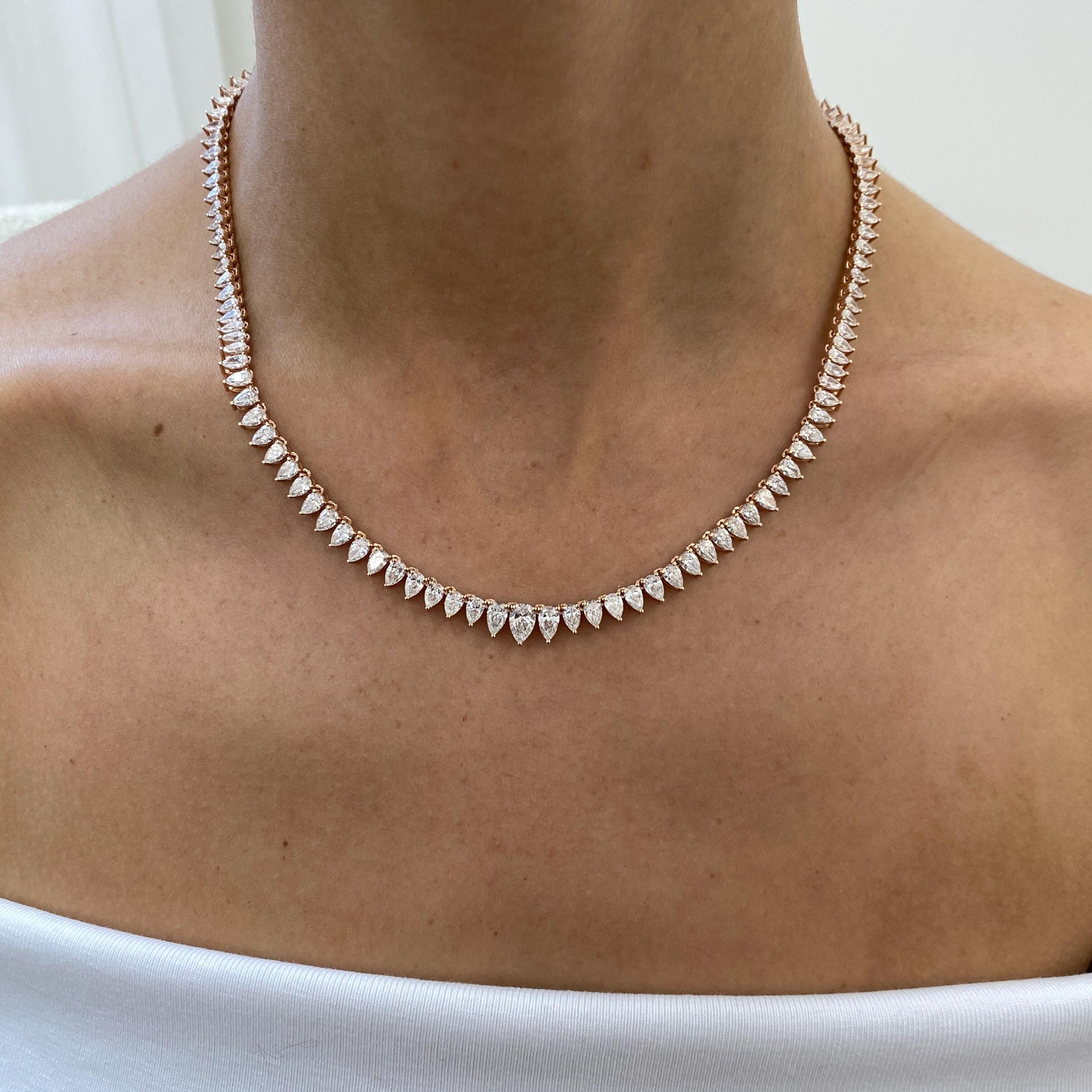 15.3 Ct Pear Cut Diamond Tennis Necklace, Certified E/VVS2 Lab