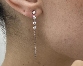 Solid 14K White Gold, Round Cut Diamond Drop Earrings, 0.70ct E/VVS2 Lab Created Diamond, Eco Friendly Diamond, Birthday Gift