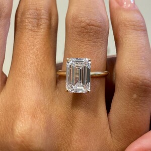 Diamond Solitaire Engagement Ring, 4.5 Ct IGI Certified E/VVS2 Emerald Cut Lab Diamond, 14k Yellow Gold Ring, SPLENDID 4 Prong Set Ring