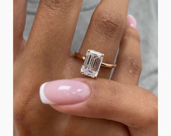 14k Rose Gold Proposal Ring, 3 Ct IGI CERTIFIED E/VVS2 Emerald Cut Lab Grown Diamond Solitaire Set Engagement Ring, Women