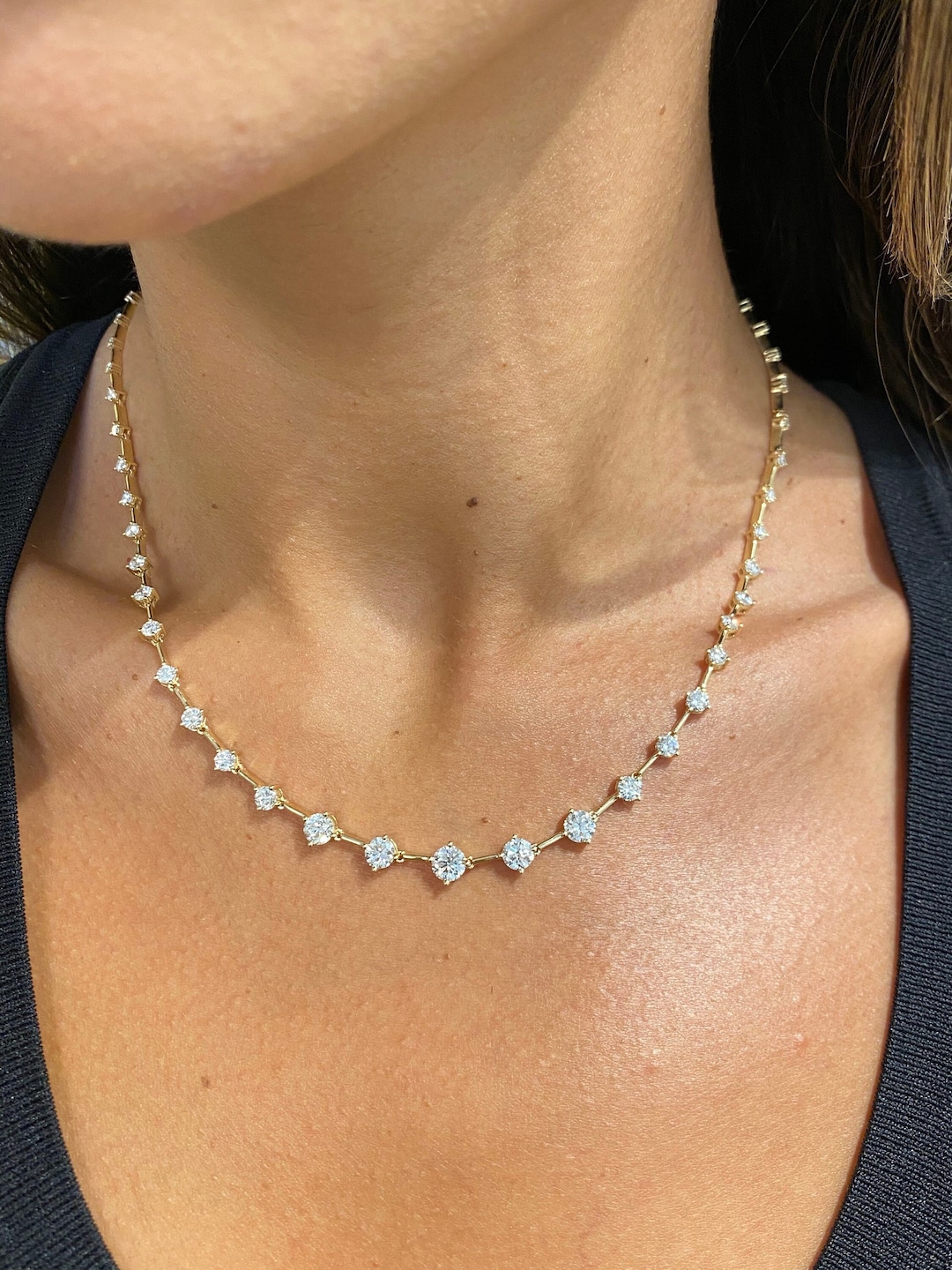 Luxury Gold Collar Diamond Necklacegold 14K Diamond Collar Etsy