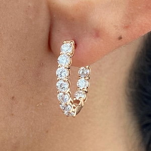 Luxurious Lab-Created Diamond Hoop Earrings in 14K Rose Gold - Certified 1.83 TCW E/VS1 Round Cut, Stunning Eternity Hoop Earrings