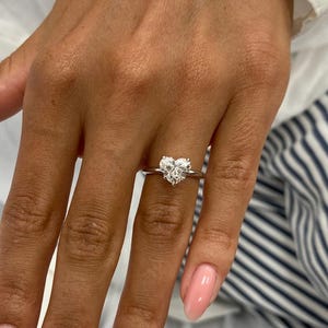 Solid 14k White Gold Solitaire Ring, 1.5 Carat IGI Certified E/VVS2 Heart Shape Lab Diamond Engagement Ring, 40th Anniversary Gift