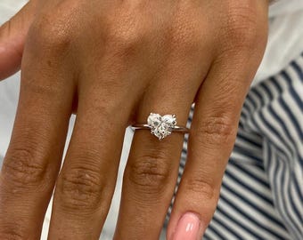 Solid 14k White Gold Solitaire Ring, 1.5 Carat IGI Certified E/VVS2 Heart Shape Lab Diamond Engagement Ring, 40th Anniversary Gift