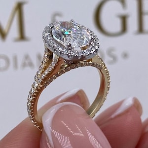 Lab Diamond Engagement Ring, Oval Cut Lab Grown Diamond Halo Set Ring, 14k Two Tone Gold Ring, 2.35 Ct IGI Certified E/VVS2
