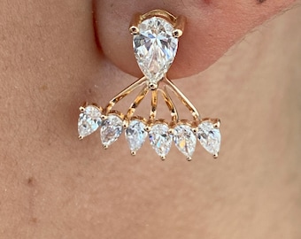 Pendientes de oro rosa macizo de 14 quilates con diamantes talla pera, diamante de laboratorio de 2 ct E/VVS2, diamante ecológico, regalo de cumpleaños