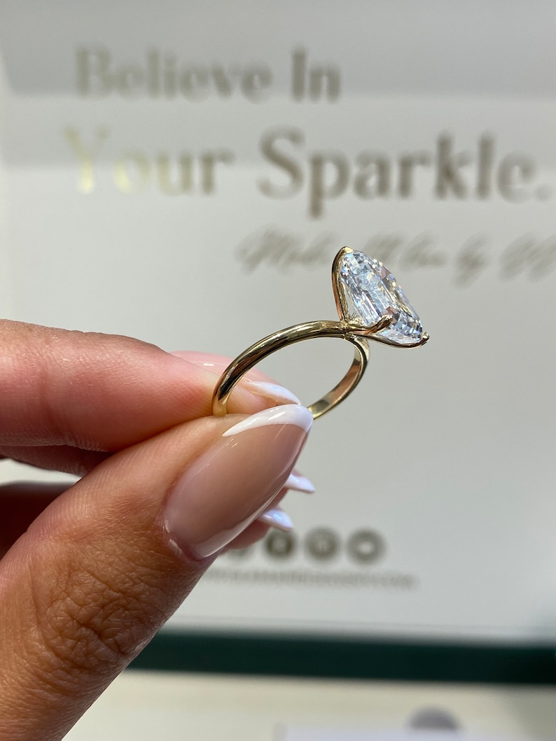 Diamond Solitaire Engagement Ring, 4.5 Ct IGI Certified E/VVS2 Emerald Cut Lab Diamond, 14k Yellow Gold Ring, SPLENDID 4 Prong Set Ring