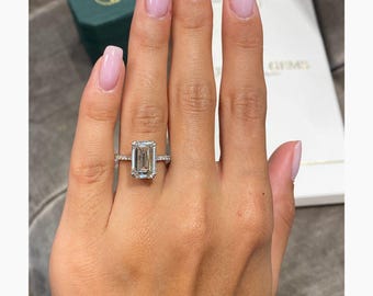 5.3ct IGI Certified E/VVS2 Emerald Cut Lab Created Diamond Proposal Ring 14K White Gold Setting Round Side Stones Cut