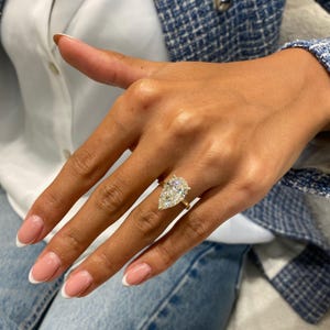 5ct IGI Certified E/VVS2 Pear Cut Lab Created Diamond Proposal Ring 14K Yellow Gold Setting Statement Piece Valentine Gift for Her