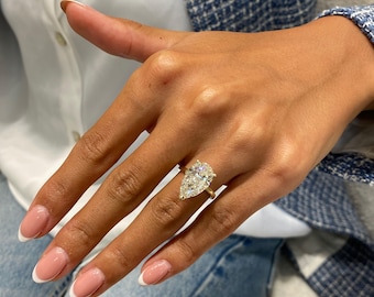 Brillante anillo solitario de diamante de laboratorio de talla pera de 5 quilates, diamante engastado en garras con certificación IGI E/VVS2, anillo de compromiso de oro amarillo de 14 k, regalo de propuesta