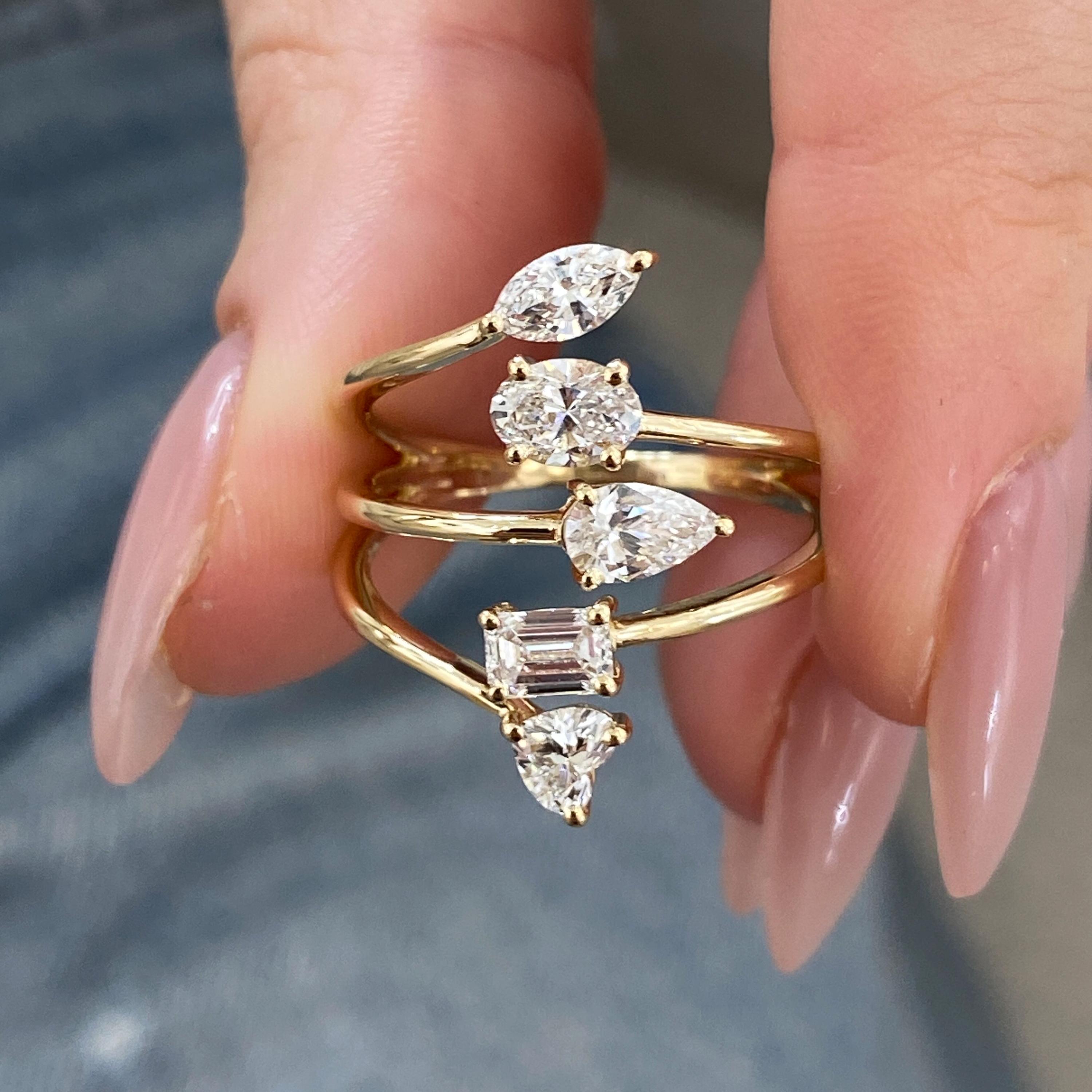 Mix Shape Diamond Wrap Ring 1.33ct, Sparkly E/VVS2 Lab Diamonds, Yellow ...