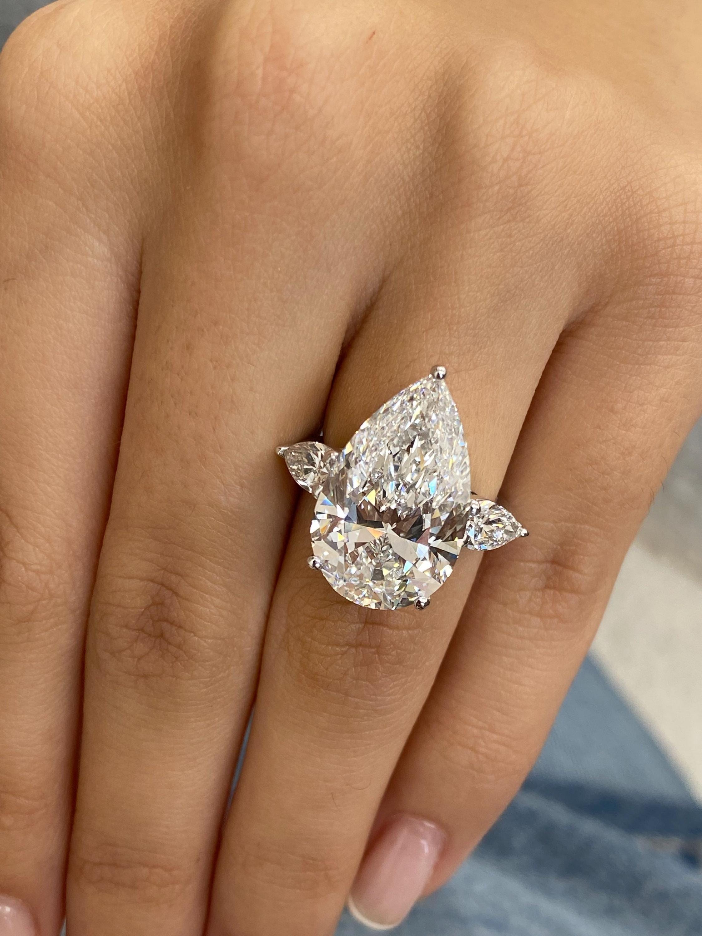 HUGE 11 Carat Pear Cut IGI Certified E VS1 Lab Created Diamond Engagement Ring 14k White Gold Anniversary Ring Diamond Solitaire Ring Etsy