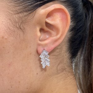 Diamond Drop Earrings 3.19ct, Certified Ethical Baguette Cut E/VVS2 Lab Diamonds, White Gold 14K Eco Diamond Exuisite Design Earrings