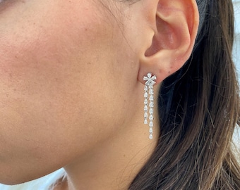 2.15 ct Round & Pear Diamond Drop Earrings, Glamorous E/VVS2 Lab Diamonds, White Gold 14K Ethical Diamond Earrings, Gift for Birthday