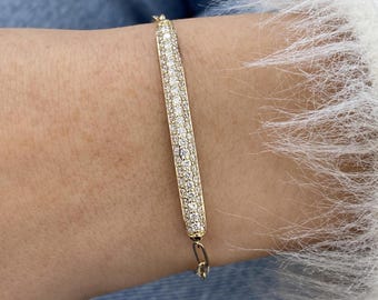 Rundschliff Diamant-Kettenarmband, massives 14K Gelbgold, 1 Karat E / VVS2 Lab made Diamant, Micro-Pave-Fassung, Paperclip-Kette