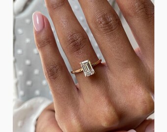 IGI CERTIFIED E/VVS2 1.10 Carat Emerald Cut Lab Grown Diamond Engagement Ring, 14k Gold Proposal Ring, Prong Setting Diamond, Rose Gold Ring