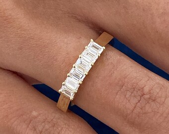 Solid 14K Yellow Gold Ring, Emerald Cut Diamond Wedding Band, 0.7ct E/VVS2 Lab Created Diamond, Eco Friendly Diamond, Gift for Women