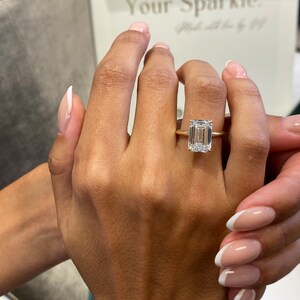 Diamond Solitaire Engagement Ring, 4.5 Ct IGI Certified E/VVS2 Emerald Cut Lab Diamond, 14k Yellow Gold Ring, SPLENDID 4 Prong Set Ring