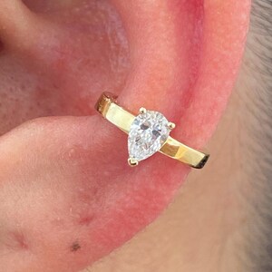Diamond Cuff Single Earring, 0.28 Ct Pear Cut Lab-Created Diamond, Solid 14k Yellow Gold, E color / VS1 clarity, Timeless Earring for Women