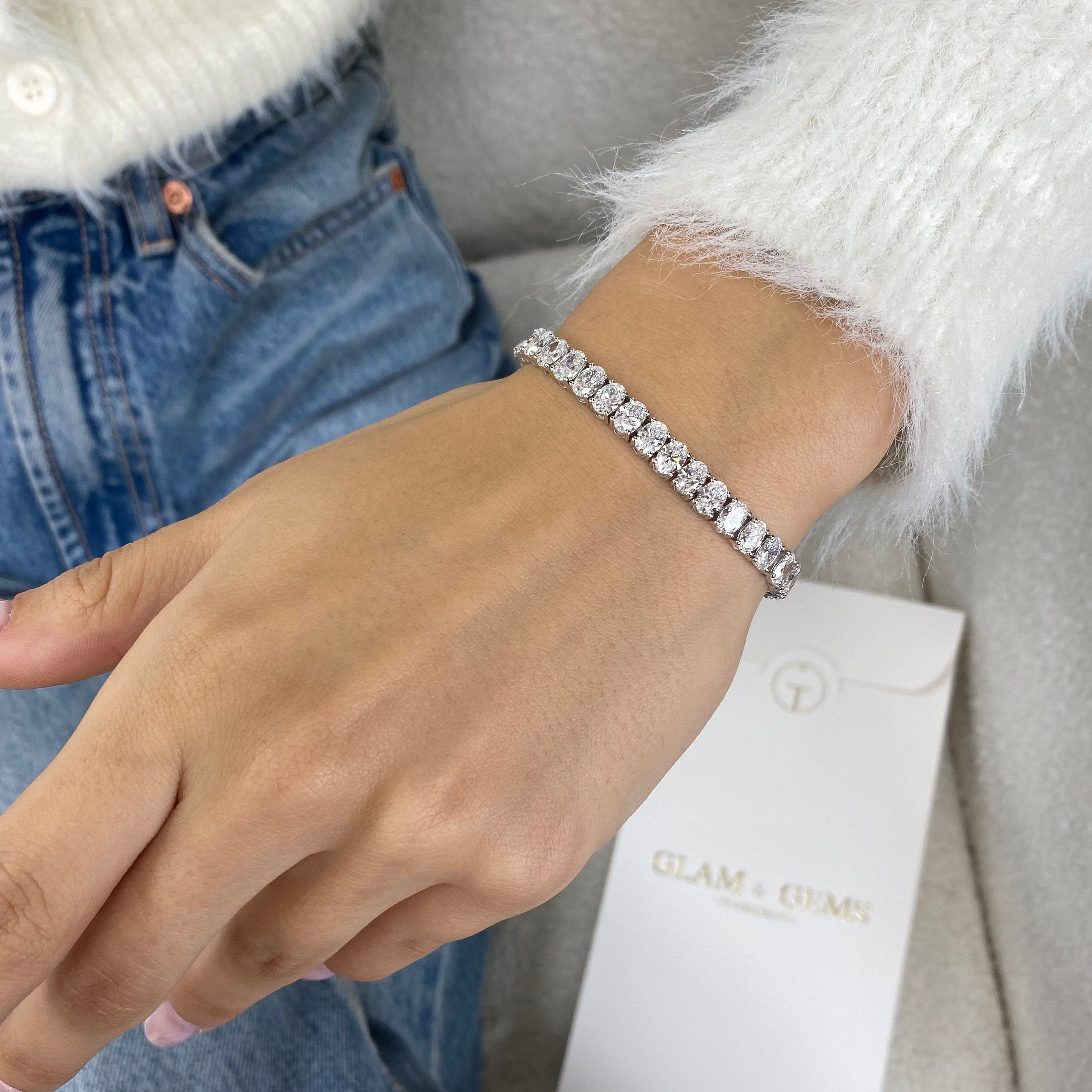 ブレスレット Tennis Bracelet [SIZE.1] Oval Shape Lab Grown Diamond Tennis Bracelet, Real 14k White
