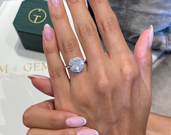 3.4ct TCW Diamond Cushion Engagement Ring 14K Gold, Halo Proposal Ring Lab-Grown Diamonds E/VVS2 IGI Certified