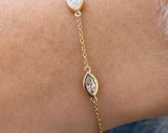 Bracciale in oro giallo 14 carati, bracciale con maglie di diamanti multiforme, diamante creato in laboratorio E/VVS2 da 0,9 ct, diamante ecologico, regalo di anniversario