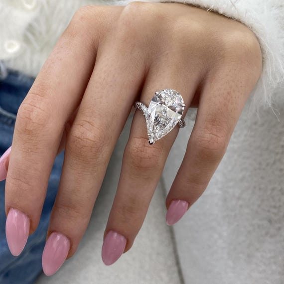 Anello di fidanzamento in oro bianco massiccio 14 carati, con