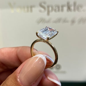Diamond Solitaire Engagement Ring, 4.5 Ct IGI Certified E/VVS2 Emerald Cut Lab Diamond, 14k Yellow Gold Ring, SPLENDID 4 Prong Set Ring