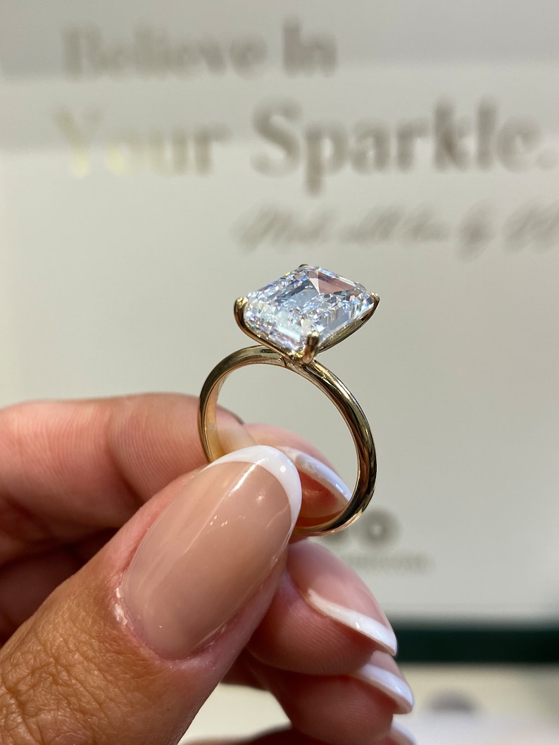 Diamond Solitaire Engagement Ring, 4.5 Ct IGI Certified E/VVS2 Emerald Cut Lab Diamond, 14k Yellow Gold Ring, SPLENDID 4 Prong Set Ring