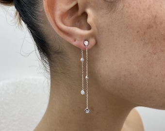 14K White Gold Earrings, Round Cut Diamond Dangle Earrings, 0.6ct E/VVS2 Lab Created Diamond, Eco Friendly Diamond, Birthday Gift