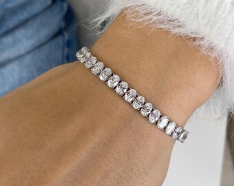期間限定30％OFF! Oval Shape Lab Grown Diamond Tennis Bracelet, Real 14k White アクセサリー